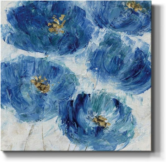 Wexford Home Square Premium Gallery Wrapped Canvas Flower Multicolor Wall Art Abstract Floral Romance Modern Pictures Print for Home Office, Ready to Hang, blue floral fleck, 32x32