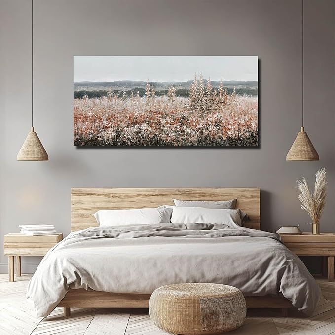 GAIDUOMAI Farmhouse Canvas Wall Prints for Home Flower field Artwork Vintage Botanical Wall Art for Living Room Bedroom Office Decorations 24"x48"