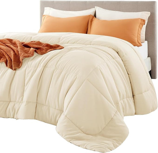 Bedsure Comforter Duvet Insert - Quilted Comforters Oversize Queen, All Season Duvet, GentleSoft Down Alternative Bedding, with 8 Tabs, Gifts for Women/Men, Cream,Oversize Queen 98 x 98 Inches