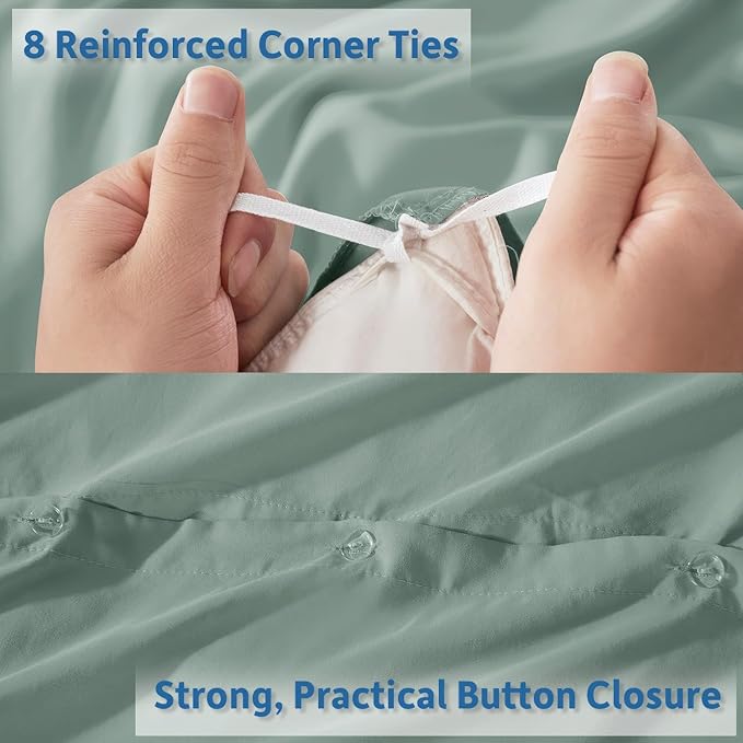 Nestl Twin Duvet Cover Set with Comforter Insert - Sage Green 3 Piece 68x90 Duvet Cover & 1 Pillow Sham with White Quilted Down Alternative Comforter, Ultra Soft, All Season