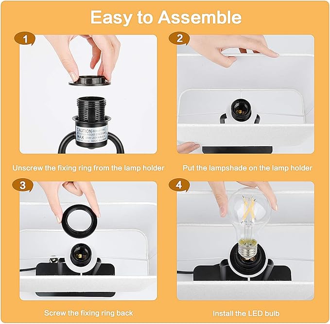 3-Way Dimmable Touch Control Table Lamp with 2 USB Ports and AC Power Outlet Modern Bedside Nightstand Lamp Fabric Shade and Metal Base for Guestroom Bedroom Living Room Hotel LED Bulb Included White