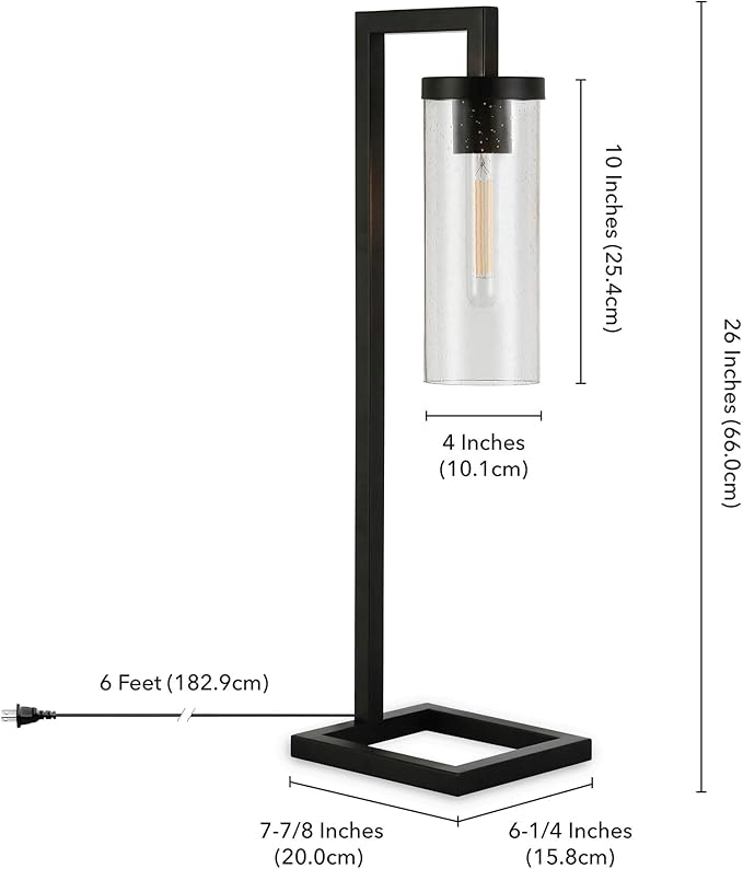 Henn&Hart 26" Tall Table Lamp with Glass Shade in Blackened Bronze/Seeded, Lamp, Desk Lamp for Home or Office