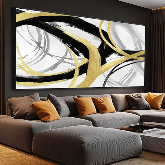 Kureful Abstract Wall Decor Black and Gold Wall Decorations Line Wall Art 36"x70" Photo Prints for Living Room Artwork for Bedroom Walls