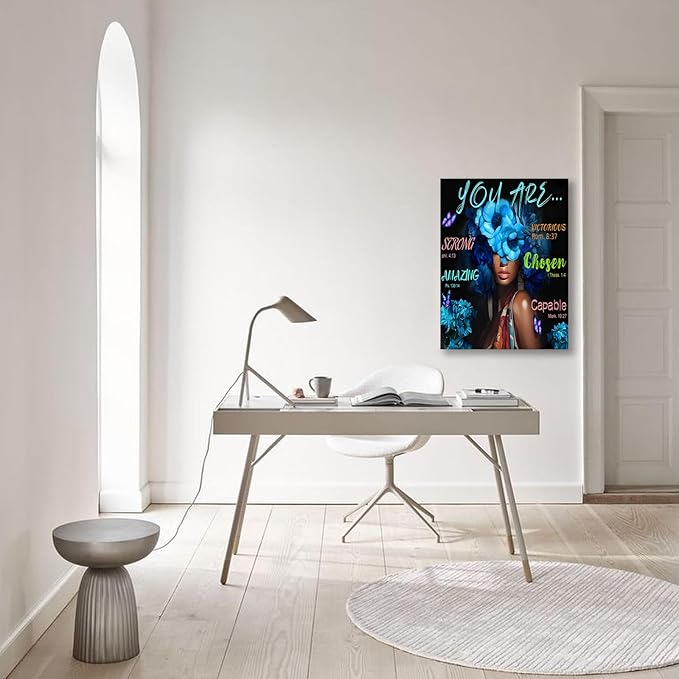 Inspirational Christian Canvas Wall Art, Blue Floral Scripture Quotes Canvas Print, Religious Home Decor, Christian Wall Art Home Decor for Living & Prayer Room 12x16 inch Framed