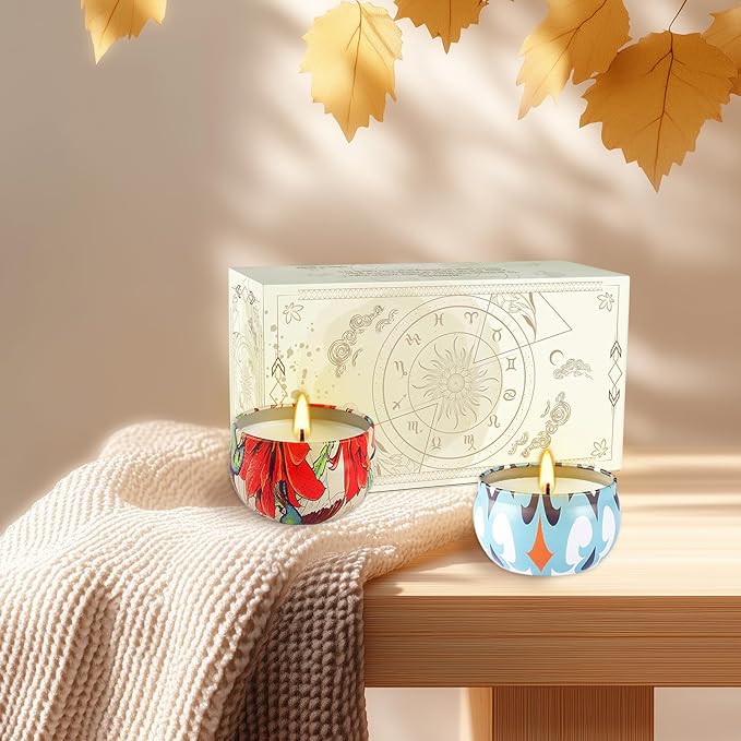 2 Pack Round Jar Scented Candles - Lavender and Jasmine Scents for Home Scented Candles, Eliminate Odors, Relieve Stress, Long Burning Soy Wax Women's Gift Set.