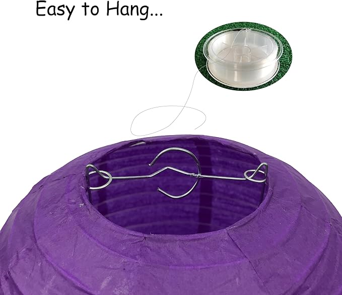 Handmade Decorative Chinese Japanese Hanging Paper Lanterns 24pcs Assorted Sizes 6", 8", 10", 12" Mixture Colors Decoration for Home, Weddings and Parties Lanterns (All Purple)