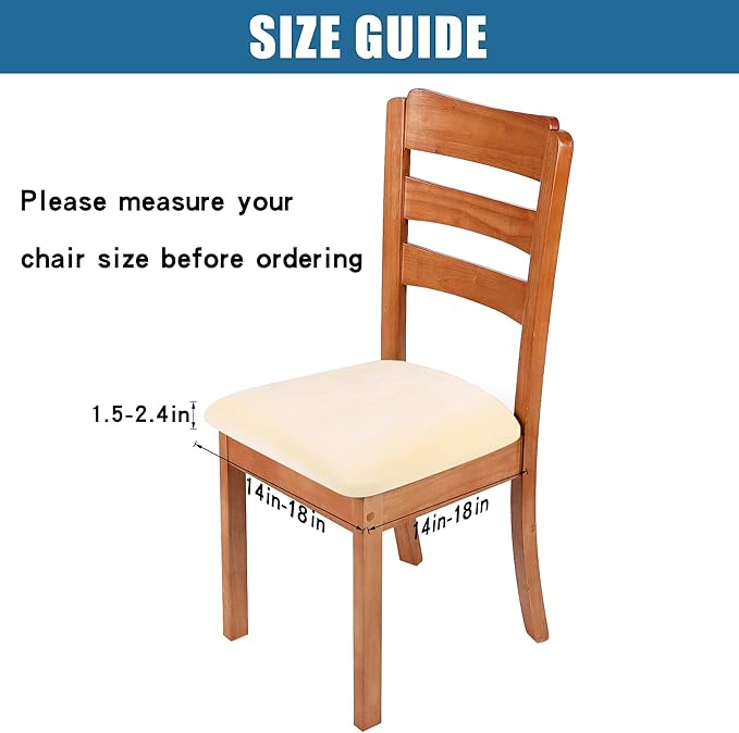 Smiry Velvet Seat Covers for Dining Room Chair Set of 6, Stretch Fit Removable Washable Chair Seat Cushion Protector Slipcovers with Ties, Cream