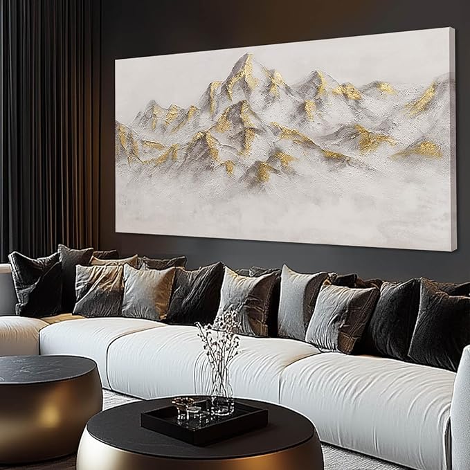 SDYA Grey and Gold Wall Decor Landscape Canvas Paintings 29"x58" Wall Decorations for Living Room Poster for Bedroom Contemporary Art