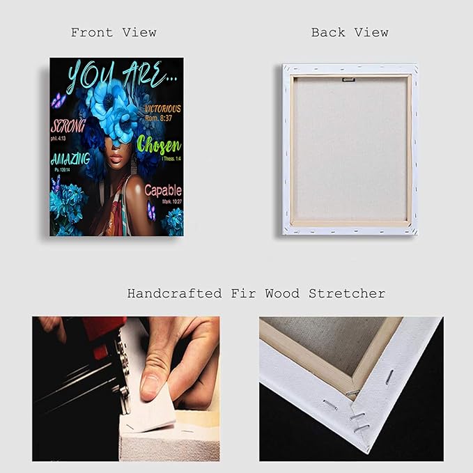 Inspirational Christian Canvas Wall Art, Blue Floral Scripture Quotes Canvas Print, Religious Home Decor, Christian Wall Art Home Decor for Living & Prayer Room 12x16 inch Framed