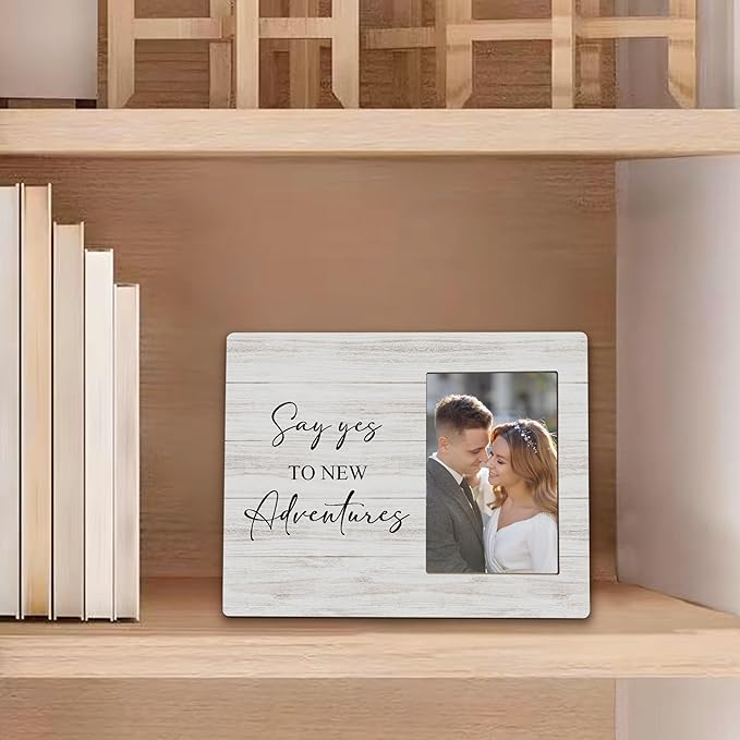 Wedding Picture Frames - Engagement Photo Frame, Wedding Engagement Gifts for Newlyweds Couple Bride Groom Husband Wife, Say Yes to New Adventures Picture Photo Frames for Home Decor, 4x6