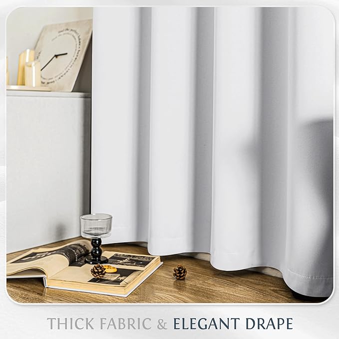 Beauoop White 100% Blackout Curtains 63 Inch Long 2 Panels for Bedroom Living Room Solid Room Darkening Thermal Insulated Soundproof Energy Saving Grommet Top Window Treatment Drapes,52x63 2 Set