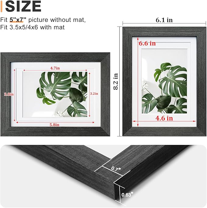 Egofine 5x7 Picture Frame Set of 4, Made of Solid Wood Multicolor Photo Frames Covered by Plexiglass 3.5x5 and 4x6 with Mat or 5x7 without Mat, for Table Top Display and Wall Mounting Mixed Colors