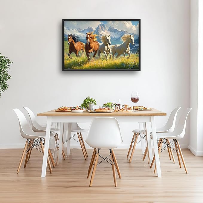 Framed Large Wall Art for Living Room, Running Horses Canvas Wall Decor, Large Landscape Picture Framed Painting, Modern Artwork for Bedroom Office 36L'' × 24W''