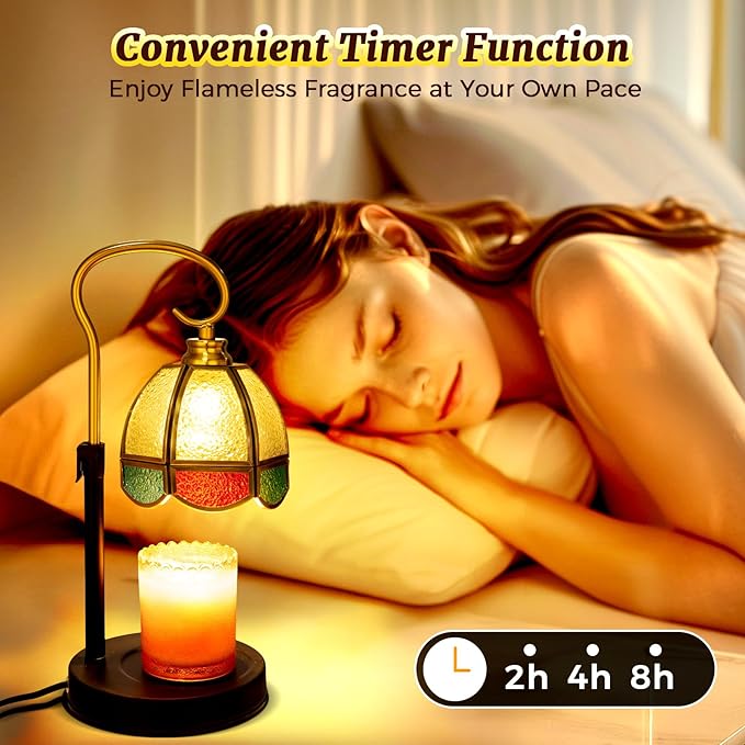 Candle Warmer Lamp with Timer, Dimmable, Adjustable Height, Birthday Gifts for Women Mom, House Warming Gifts New Home Decor, Wax Warmer Lamp for Jar Candles with 2 Bulbs (Colored Shade)