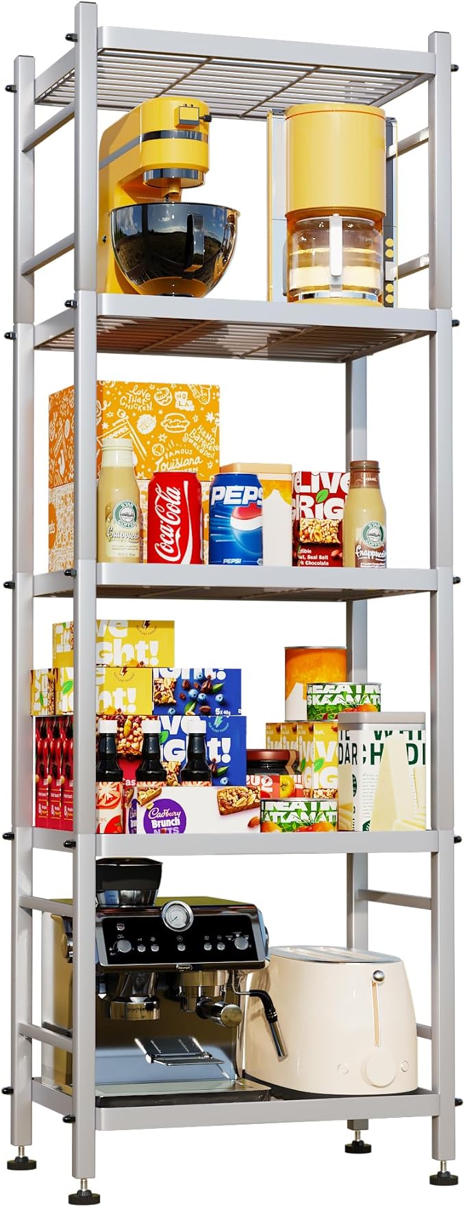 5-Wire Shelving Metal Storage Rack Shelves, Standing Storage Shelf Units for Laundry Bathroom Kitchen Pantry Closet(Silver,16.9L x 12.8W x 50.5H)