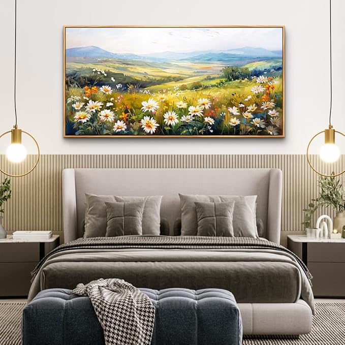 ZUITINGHUA Wood Framed Canvas Wall Art For Living Room Large Wall Decor For Office Bedroom Decoration Pastoral Scenery Pictures Flower Painting Artwork Room Wall Mural Aesthetic Home Decor 30x60 In