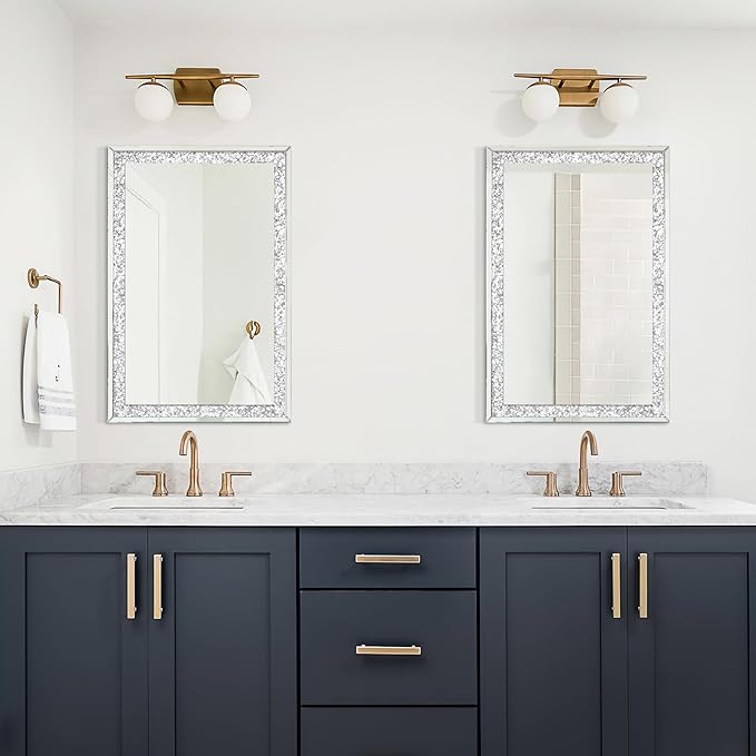 Crystal Crush Diamond Mirror-46.5"x31" Silver Mirror, Gorgeous Wall Mirror, Rectangle Mirrors for Wall Bathroom, Bedroom, Dining Room and Living Room