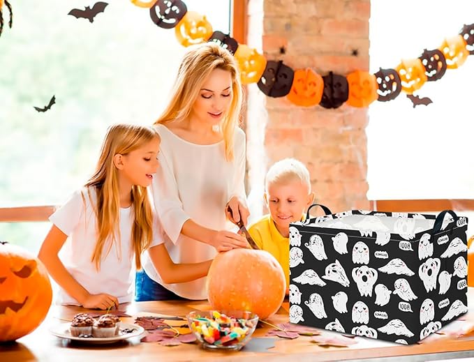 CLOCOR Rectangular Storage Basket Empty, Gift Basket for Halloween, Waterproof Storage Bin with Handles, Room Decor(Crack Ghost)