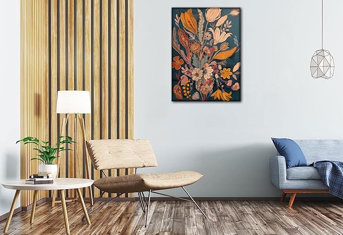 Boho Flower Canvas Wall Art Abstract Plant Wall decor pictures Orange Floral Poster Prints Mid Century Modern Flowers Painting For Living Room Bedroom Home Decorations (12inx16in canvas)
