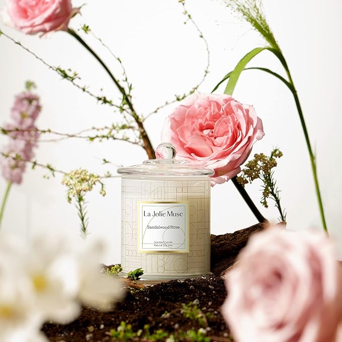 LA JOLIE MUSE Sandalwood Rose Scented Candles, Birthday Gifts for Women, Best Friends Female, House Warming Candle Gift, Natural Soy Luxury Candle, 75 Hours Burning Time