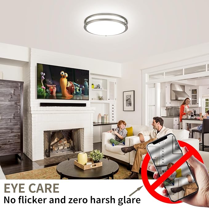 13Inch 36W Ceiling Light Fixture, 5CCT Flush Mount Ceiling Mount Light 2700K 3000K 4000K 5000K 6500K Adjustable, Dimmable Close to Ceiling Light, LED Ceiling Light for Bathroom Kitchen Bedroom, Nickel