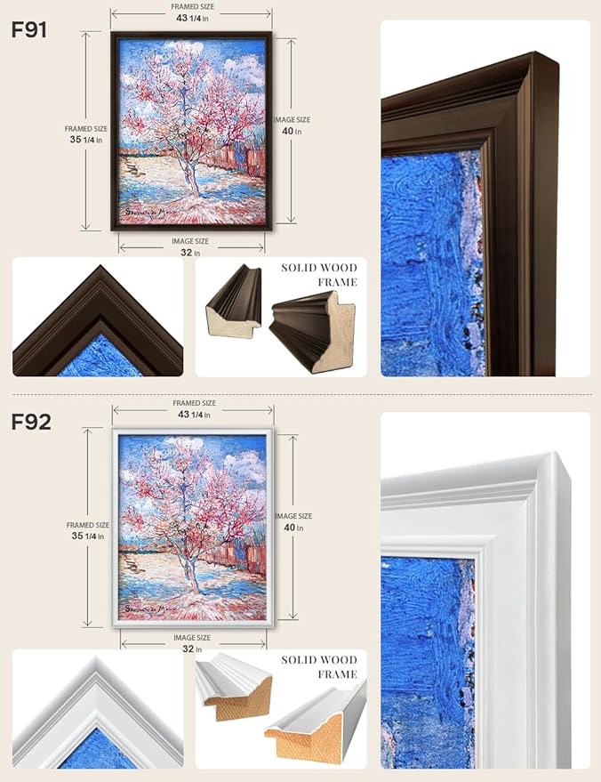 DECORARTS - Reminiscence of Mauve by Vincent Van Gogh, Large Giclee Canvas Print with Solid Wood Frame, Oversized Wall Art Decor