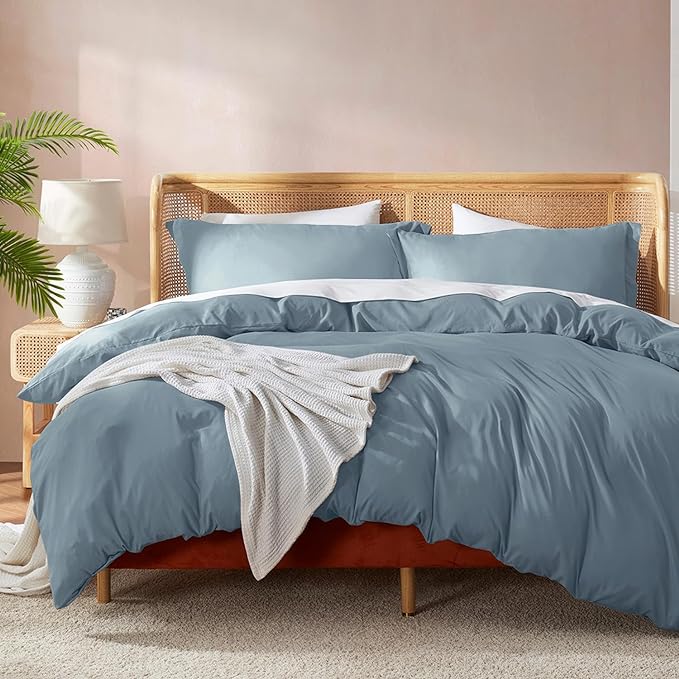 Nestl Stone Blue Duvet Cover Queen Size - Soft Double Brushed Queen Duvet Cover Set, 3 Piece, with Button Closure, 1 Duvet Cover 90x90 inches and 2 Pillow Shams
