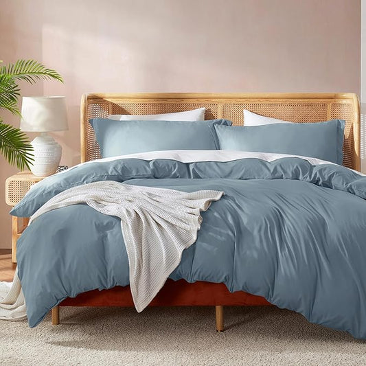 Nestl Full Duvet Cover Set with Comforter Insert - Stone Blue 4 Piece 80x90 Duvet Cover & 2 Pillow Shams with White Quilted Down Alternative Comforter, Ultra Soft, All Season