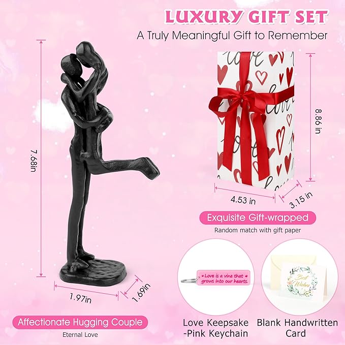 Loving Couple Iron Sculpture, Black Metal Couple Statue in Love, Wedding Anniversary Romantic Gifts for Wife Husband Girlfriend Boyfriend Women Men, Birthday Gifts for Wife Girlfriend