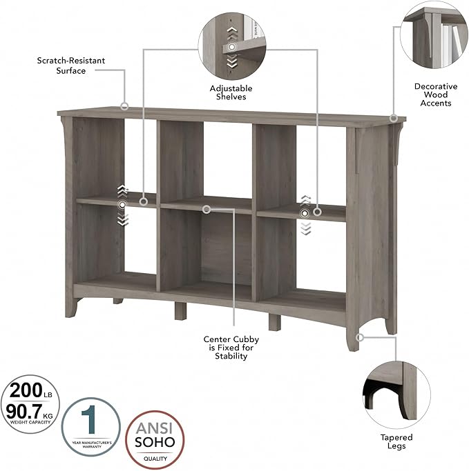 Bush Furniture Salinas 6 Cube Organizer in Driftwood Gray, Office Storage Solution, Home Organizer with Open Shelving, Compact Unit for Books and Supplies