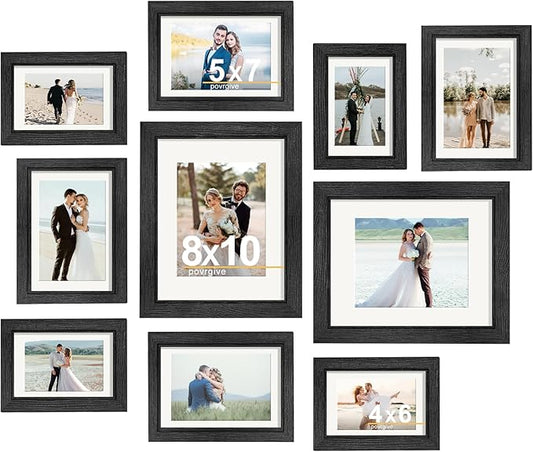 Picture Frames Set of 10 Balck, Bulk MDF Frames for 8x10, 5x7, 4x6 Photos Real Glass for Wall or Tabletop
