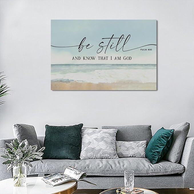Large Christian Wall Art Be Still and Know That I Am God Pictures Wall Decor Bible Verse Psalm Canvas Painting Print Modern Home Decor Artworks Framed for Living Room Bathroom Master Bedroom 24"x16"