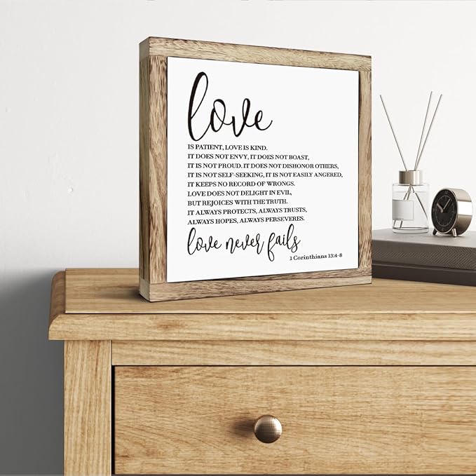 Scripture Sign - 1 Corinthians 13 Love Sign, Wooden Plaque for Christian Home Decor, Couple Gift