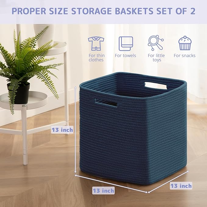 OIAHOMY Storage Cubes, 13 Inch Cube Storage Organizer, Collapsible Storage Bins, Baskets for Organizing, Storage Bins for Shelves-Blue, 2-PACK