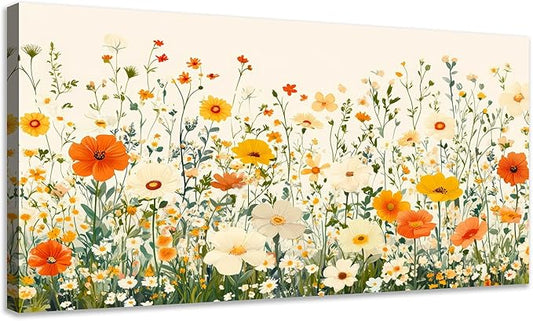 KZKU Floral Canvas Wall Art Orange and White Wildflowers Modern Botanical Print Watercolor style Flower Picture for Bedroom Living Room Artwork Home Wall Decoration