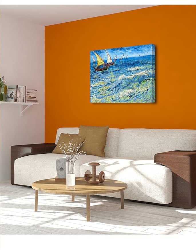 DECORARTS - Fishing Boats At Sea, Vincent Van Gogh Art Reproduction. Giclee Canvas Prints Wall Art for Home Decor 30x24