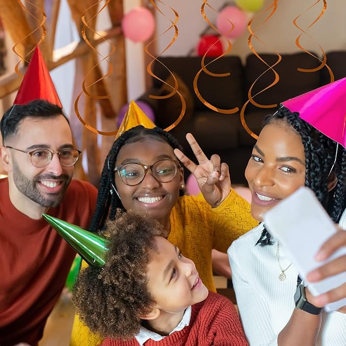 30 Pieces Orange Hanging Swirls Whirls Party Decoration Foil Swirl Ceiling Decor Plastic Streamer Party Supplies for Home Office Classroom Children's Birthday Baby Shower Wedding Decorations