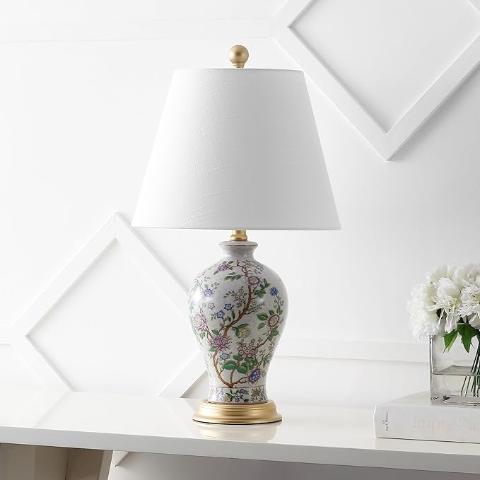 JONATHAN Y JYL3009A Grace 24" Floral LED Table Lamp Classic Cottage Bedside Desk Nightstand Lamp for Bedroom Living Room Office College Bookcase LED Bulb Included, Multicolor