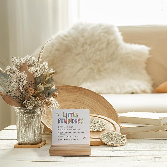 Little Reminders You are Enough Desk Wood Plaque Sign with Wooden Stand,Dorm Signs for College Girls, Cute Inspirational Signs Decor for Office Dorm Desk,Back to School Gifts for College Students
