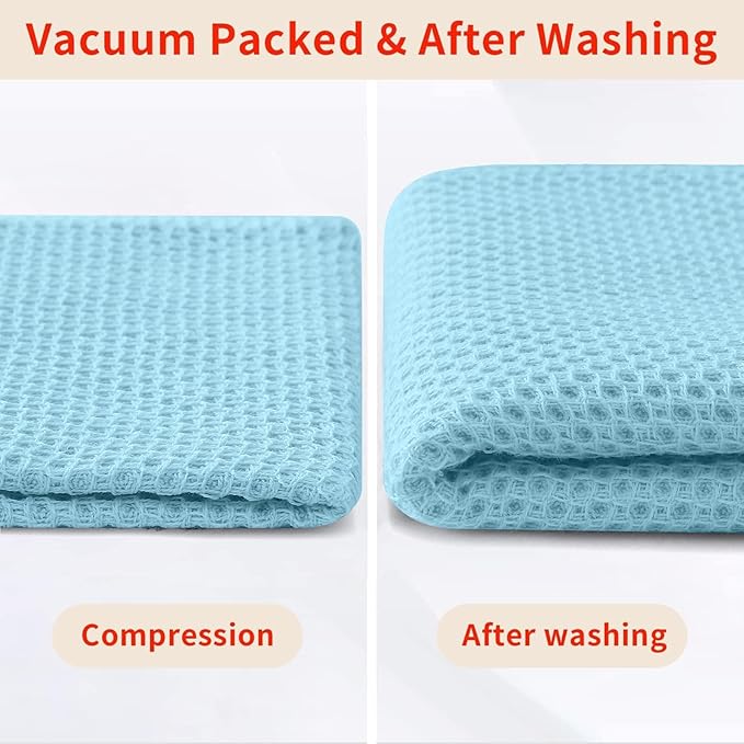Homaxy 100% Cotton Kitchen Towels and Dishcloths Set, 12 x 12 Inches and 13 x 28 Inches, Set of 12 Bulk Kitchen Towels Set, Ultra Soft Absorbent Dish Cloths for Washing Dishes, Sky Blue