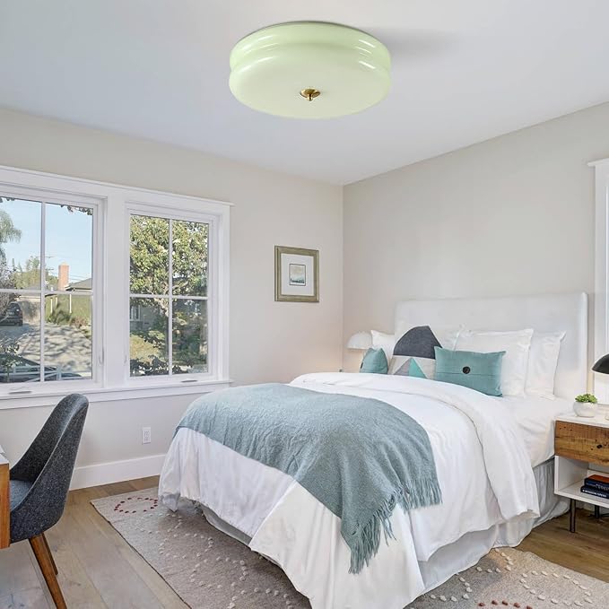 KCO Lighting Mid Century Modern LED Ceiling Lights Mint Green Glass Ceiling Lamp Large Hallway Ceiling Light Nordic Vintage Round Semi Flush Ceiling Light Fixture