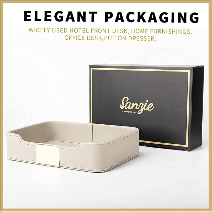 SANZIE Luxury Leather Tray Desktop Storage Catchall Organizer Decorative Tray for Entryway Table to Hold Jewelry Watch Keys Phone Wallet (Metal Glided, Grey)