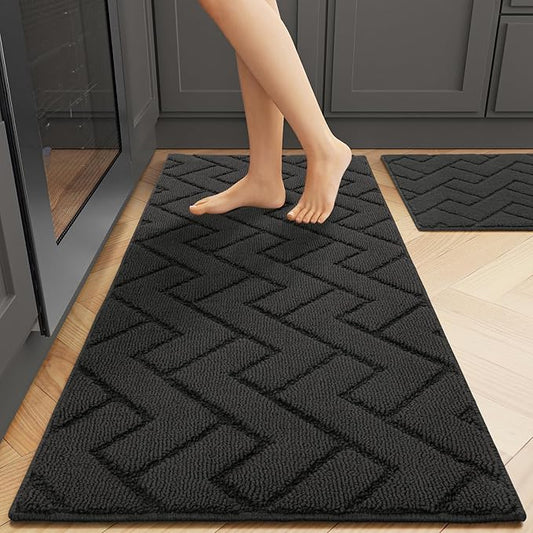 hicorfe Kitchen Rugs and Mats Sets,2 Pieces Super Absorbent Polypropylene Non-Slip Rug,Soft Comfort Floor Mat,Machine Wash for Kitchen,Hallway,Office,Sink,Laundry(20" x 31.5"+20" x 48",Charcoal)