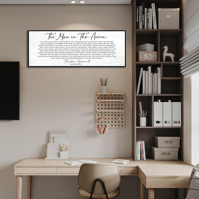 Inspirational Canvas Wall Art: The Man in The Arena Wall Art Prints Framed Motivational Posters 40''×15'',Positive Quotes Office Pictures Wall Decor, Inspirational Gifts for Men Bedroom Decor