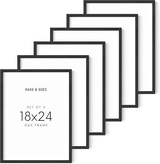 HAUS AND HUES Frames 18 x 24 - Set of 6, Black Oak Picture Frames, 18x24 in, Contemporary Style, Lightweight, Wall Mount, Tabletop