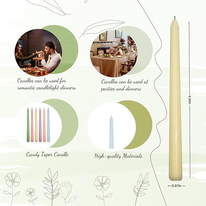 30Pcs Candy Candle Sticks,10 Inch Pastel Unscented Dripless Colored Taper Candles,Handmade Colorful Candle Set for Birthday,Wedding,Garden Party Decor,Home Dinning Table Decor,Elegant French