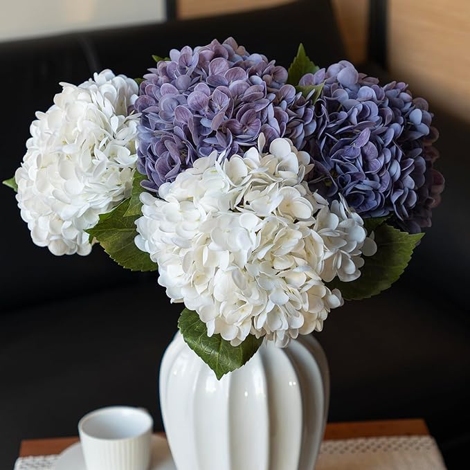 3Pcs 22 inch Lifelike Artificial Hydrangea, 3 Light Purple Large Real Touch Flowers Artificial Flowers Dry Flowers Outdoor Wedding Christmas Office Family Party Living Room Table Deco