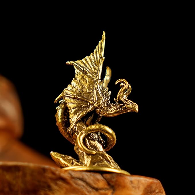 CHOVY Majestic Demon Dragon Perched on Rock Wings Spread - Handcrafted Retro 100% Solid Brass-Ideal Home Decor Desk Ornament Collectible Artwork Office Accent Artistic Scene Decoration