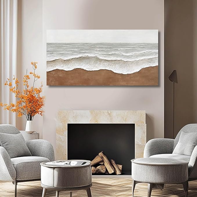 Seascape Wall Painting Landscape Home Wall Art Grey Wall Decor 24"x48" Wall Decorations for Bedroom Large Artwork for Office