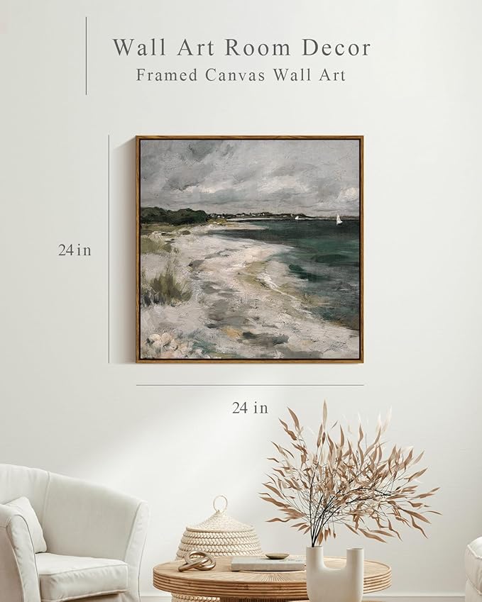 InSimSea Square Framed Canvas Wall Art, Room Decor Scenery Clouds Coastal Seaside Wall Decor, Canvas Oil Paintings Home Wall Artwork, Classical Art Prints for Living Room, Bedroom, Office 24"x24"